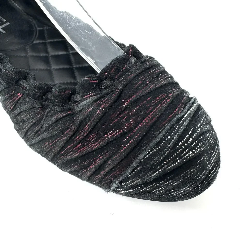 Chanel Black Fabric Ballet Flats with Pink Lurex Thread CC Logo 36.5 Rare Runway